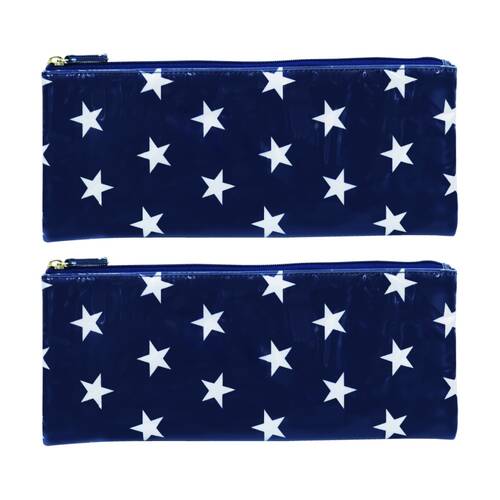 2PK Mister Stars Long Flat PVC Polyyester Waterproof Makeup Bag Dark Blue
