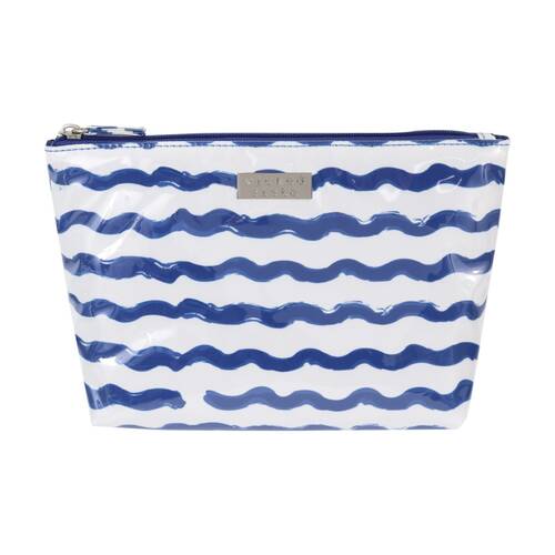 Wicked Sista Wavy Stripe Medium Soft Aline Cosmetic Waterproof Makeup Bag Blue