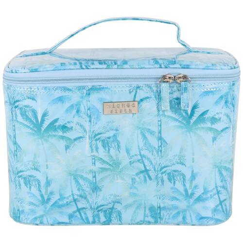 Wicked Sista Forest Palms Large Beauty Case Waterproof Makeup Bag Blue