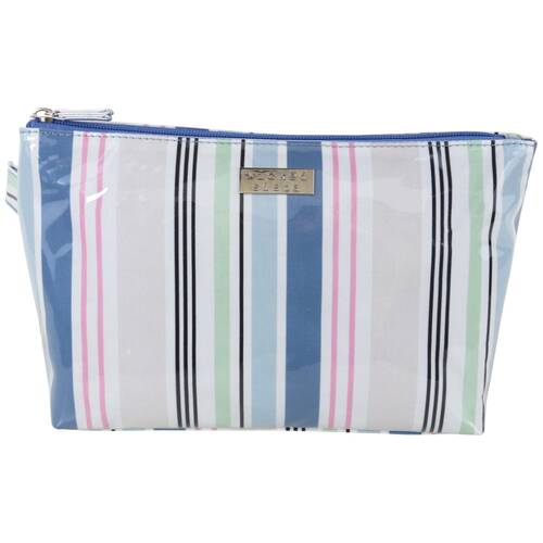 Wicked Sista Anderson Stripe Large Luxe Cosmetic Waterproof Makeup Bag Blue