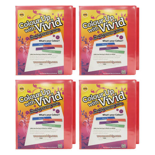 4x Marbig Colour Up With Vivid A4 Insert Binder w/25mm Ring - Pink