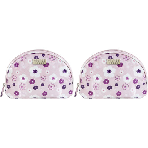 2PK Wicked Sista Seasons Floral Half Round Shell Cosmetic Bag  - Pink