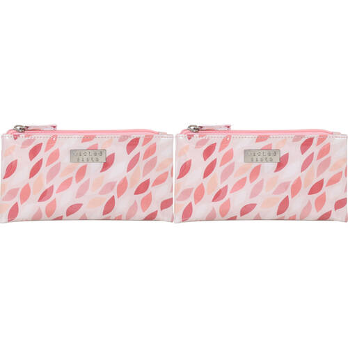 2PK Wicked Sista Coral Leaves Small Flat Purse Makeup Pouch 20x10cm