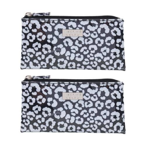 2PK Wicked Sista Small Flat Purse Waterproof Watercolour Leopard - Black/Grey