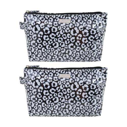 2PK Wicked Sista Watercolour Leopard Luxe Cos Bag Cosmetic Large - Black/Grey