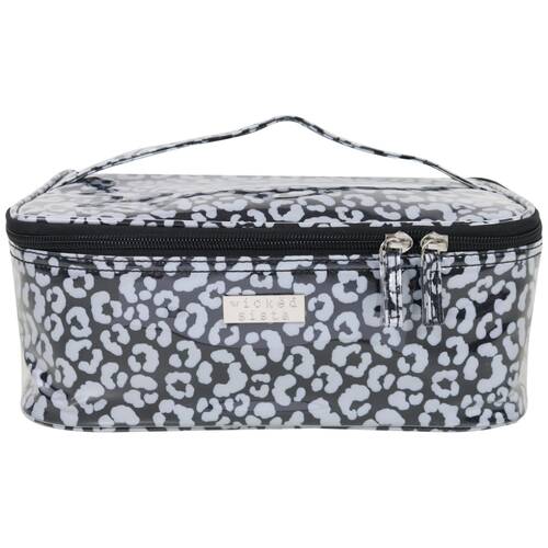 Wicked Sista Watercolour Leopard Beauty Case Cosmetic Bag Medium - Black/Grey