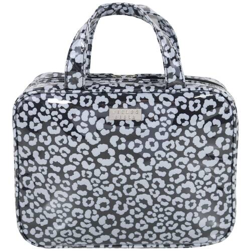 Wicked Sista Watercolour Leopard Fold Out Cosmetic Bag Large - Black/Grey