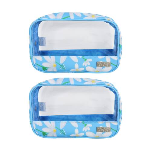 2PK Wicked Sista Clear Cos Bag Cosmetic Makeup Organiser - Daisy Blue