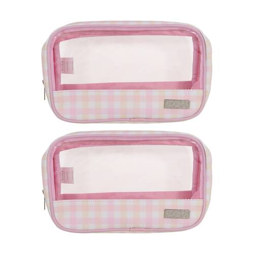 2PK Wicked Sista Clear Cos Bag Cosmetic Makeup Organiser - Pastel Gingham