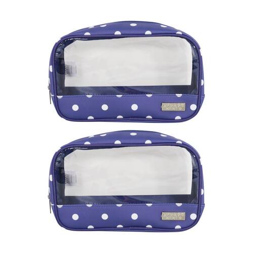 2PK Wicked Sista Clear Cos Bag Cosmetic Makeup Organiser - Denim Polka
