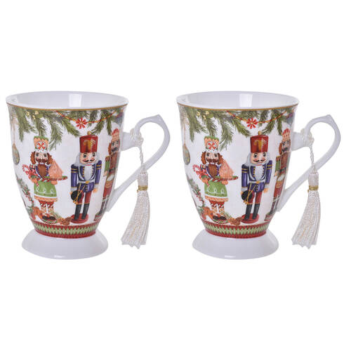 2PK Gibson Gifts Nutcracker Christmas Footed Bone China Drinking Mug 110x125x125mm