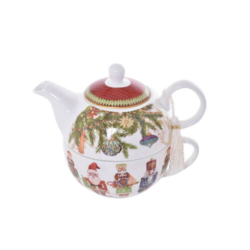 Gibson Gifts Nutcracker Christmas Bone China Tea Set For One w/ Teapot & Cup