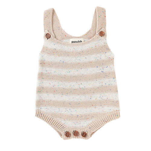 Ponchik Knitted Stripe Romper Wheat Speckle Knit Size 6-12m