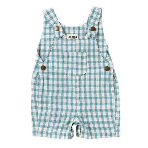 Ponchik Cotton Dungaree Overalls Peacock Gingham Size 5y