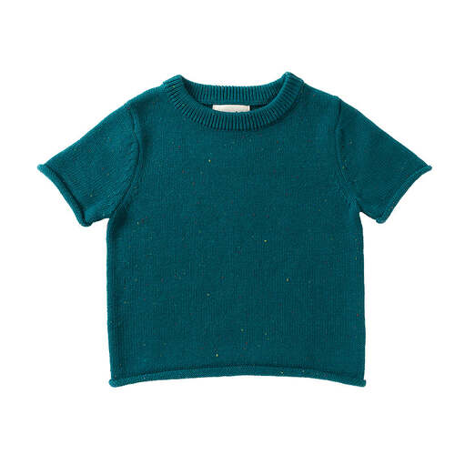 Ponchik Cotton Tee Peacock Speckle Knit Size 5y