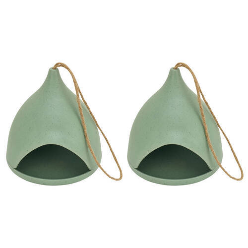 2PK Annabel Trends Bamboo Igloo Bird House Feeder Food Container 21cm Green