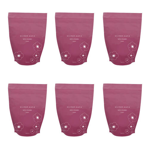 6PK Wicked Sista Metallic Bath Crumble 250G Effervescent Blossom Soak - Pink