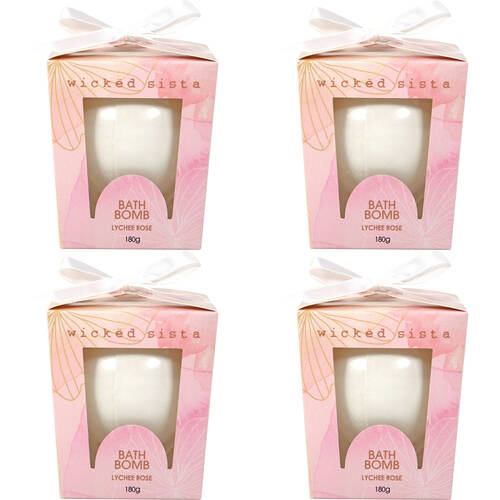 4PK Wicked Sista Aromatherapy Bath Bomb Boxed 180g - Lychee Rose