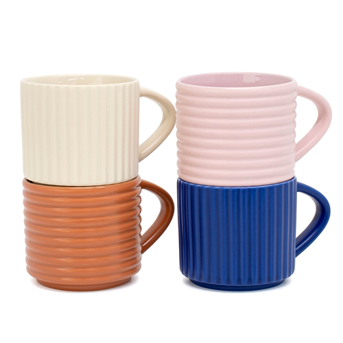 4pc Salt & Pepper Oleta Ribb Mugs 300ml Assorted