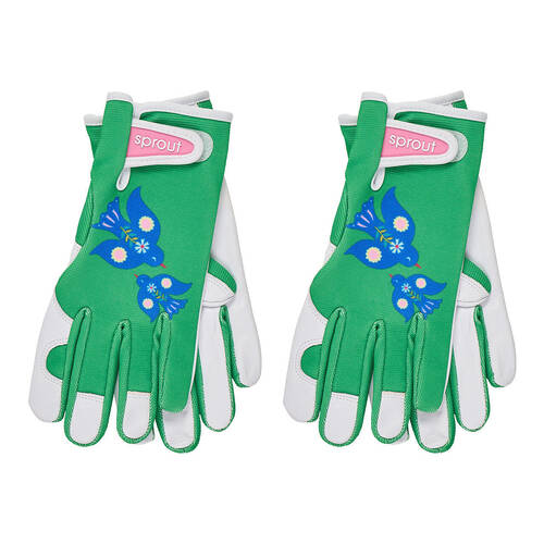 2PK Annabel Trends Sprout Goatskin Leather Garden Gloves One Size Fiesta Bird