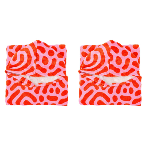 2PK Annabel Trends Beach Poncho 100x82cm Cover Up - Red Squiggles