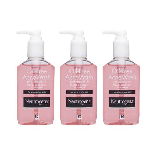 3PK Neutrogena Oil Free Acne Wash Pink Grapefruit Facial Cleanser 175ml