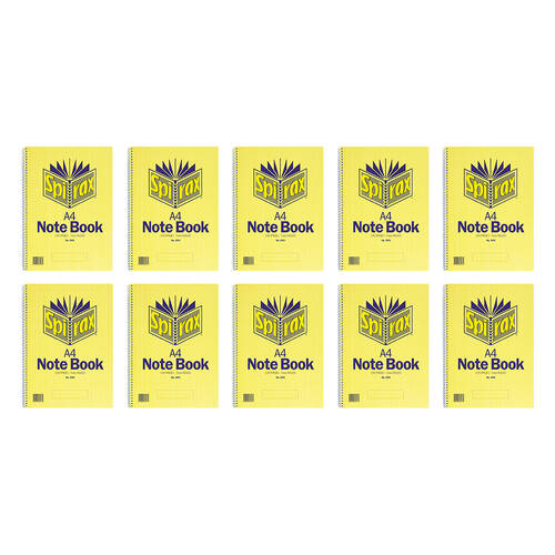 10PK Spirax 595 Spiral Writing Notebook A4 120 Pages 7mm Ruled Yellow