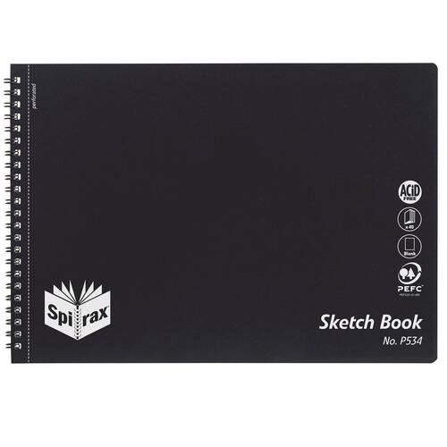 Spirax P534 PP Sketch Book A4 Blank Drawing Pad 40-Pages Black