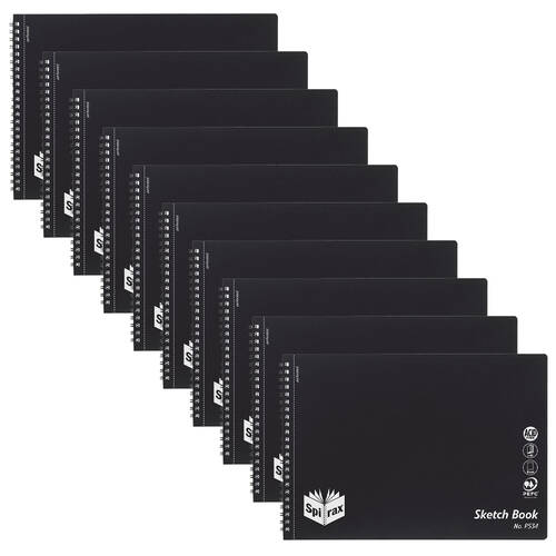 10PK Spirax P534 PP Sketch Book A4 Blank Drawing Pad 40-Pages Black