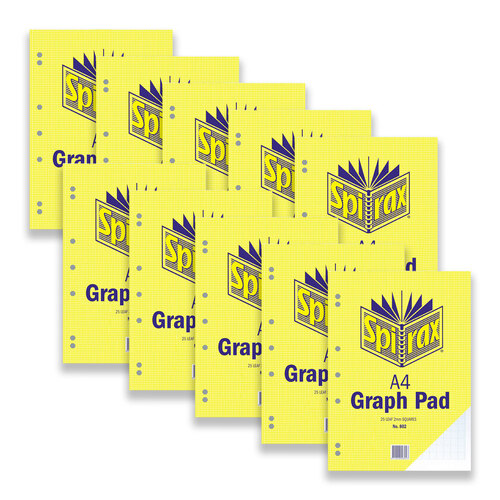 10pc Spirax 802 Graph Pad A4 Stationery 2mm Squares 25-Pages Yellow
