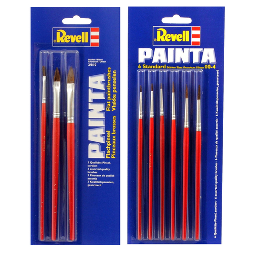 3pc Revell Painta Flat & 6pc Standard Paint Brush Set For Model Kits