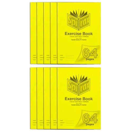 10PK Spirax 14mm Dotted Thirds Exercise Book - 64 Page