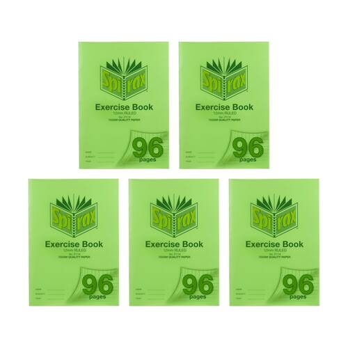 5PK Spirax P119 A4 12mm Ruled Red Margin 70gsm Exercise Writing Book 96 Pages