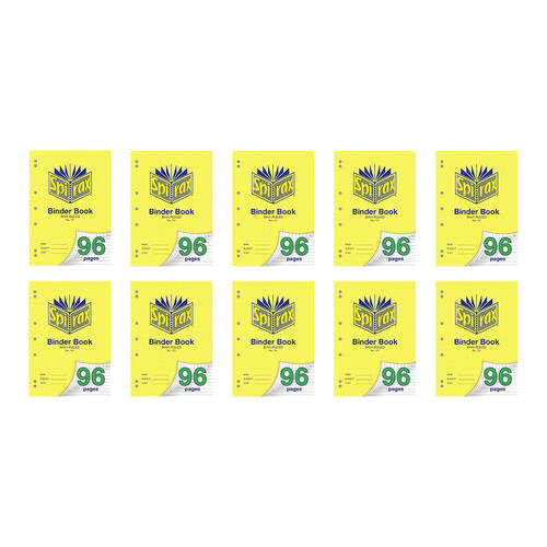 10PK Spirax 121 Binder Book A4 8mm Ruled 96 Pages Yellow