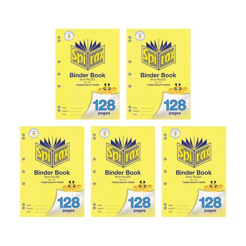 5PK Spirax 127 A4 Binder 70gsm School Writing Notebook 128 Pages