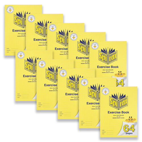 10pc Spirax 303 Super Size Exercise Book 4mm QLD Ruled 64-Pages Yellow