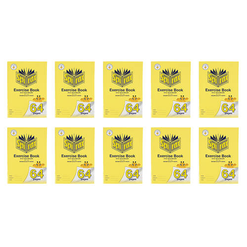 10PK Spirax 318 Exercise Book A4 Stationery 6mm Ruled 64 Pages Yellow