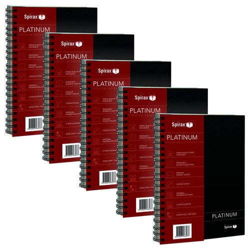 5pc Spirax 400 Platinum Spiral A4 Notebook Paper Stationery Black 200-Pages