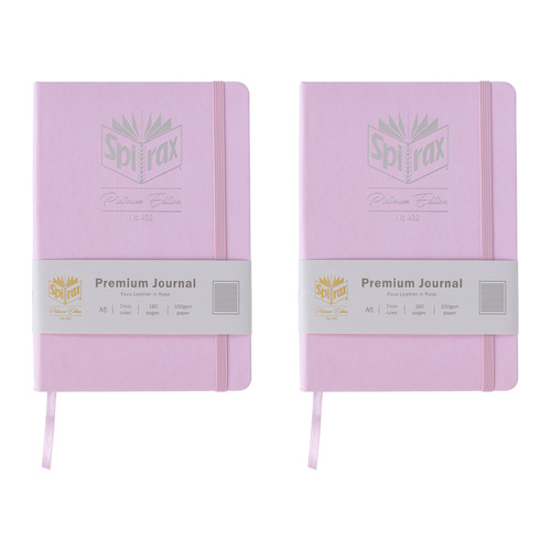 2PK Spirax Platinum Inspo A5 Linen-Look Journal 160 Page Pink