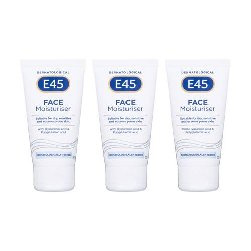3PK E45 Face Moisturiser For Sensitive & Eczema-Prone Skin Hyaluronic Acid 50ml