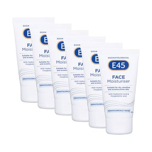 6PK E45 Face Moisturiser For Sensitive & Eczema-Prone Skin Hyaluronic Acid 50ml