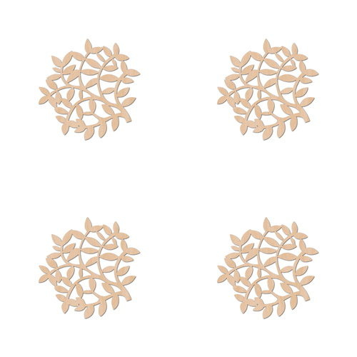 4PK Nord Deco Wooden Coaster Kitchen Decor 10x10cm - Leaves