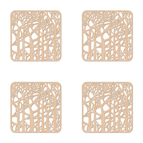 4PK Nord Deco Wooden Coaster Kitchen Decor 10x10cm - Forest