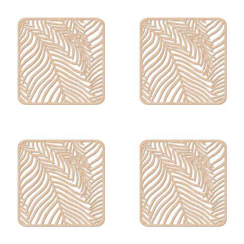 4PK Nord Deco Wooden Coaster Kitchen Decor 10x10cm - Fern