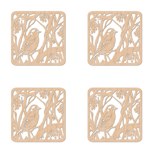 4PK Nord Deco Wooden Coaster Kitchen Decor 10x10cm - Large Bird