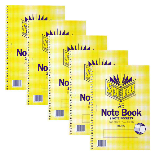 5pc Spirax 570 Pocket Notebook A5 7mm Ruled 200-Pages Yellow