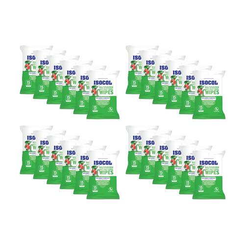 24x 15pc Isocol Convenient Anti-Bacterial Plant-Based Wipes Multipurpose