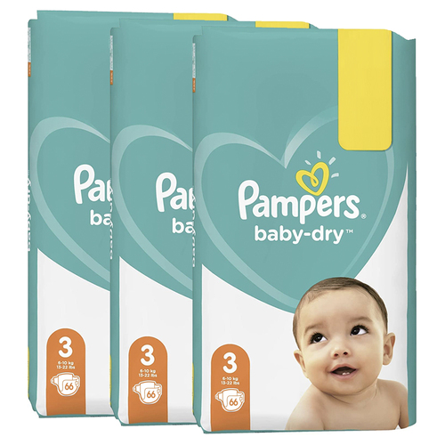 3x 66pc Pampers Baby Dry Nappies Diapers Size 3 6-10kg