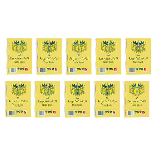 10PK Spirax 813 Recycled Notebook A6 Stationery 100 Pages Yellow