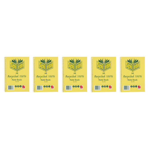 5PK Spirax 813 Recycled Notebook A6 Stationery 100 Pages Yellow